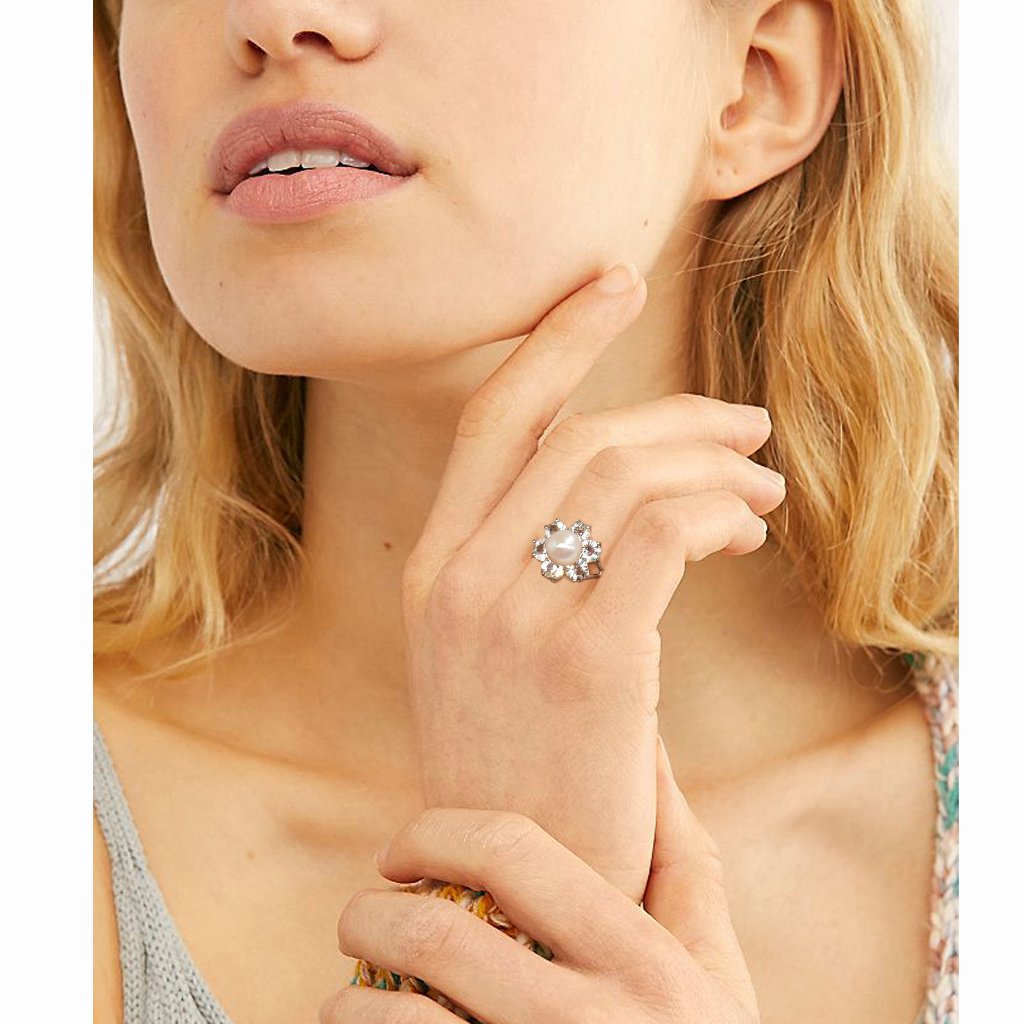 Fp Jewelry Silver Ring Large Natural Freshwater Pearl White Crystal